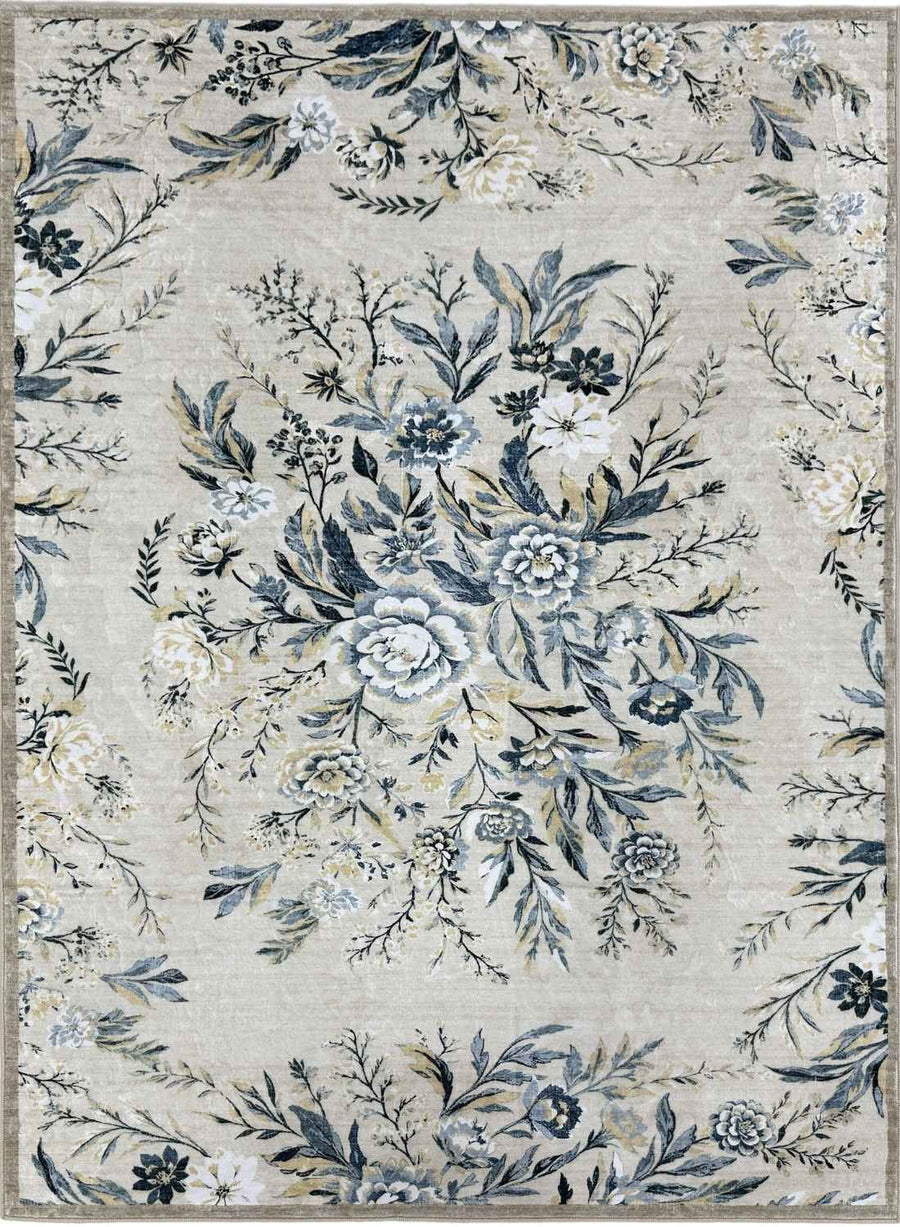 The Rugs Classical Winter Bloom Rug - Cream & Blue Floral
