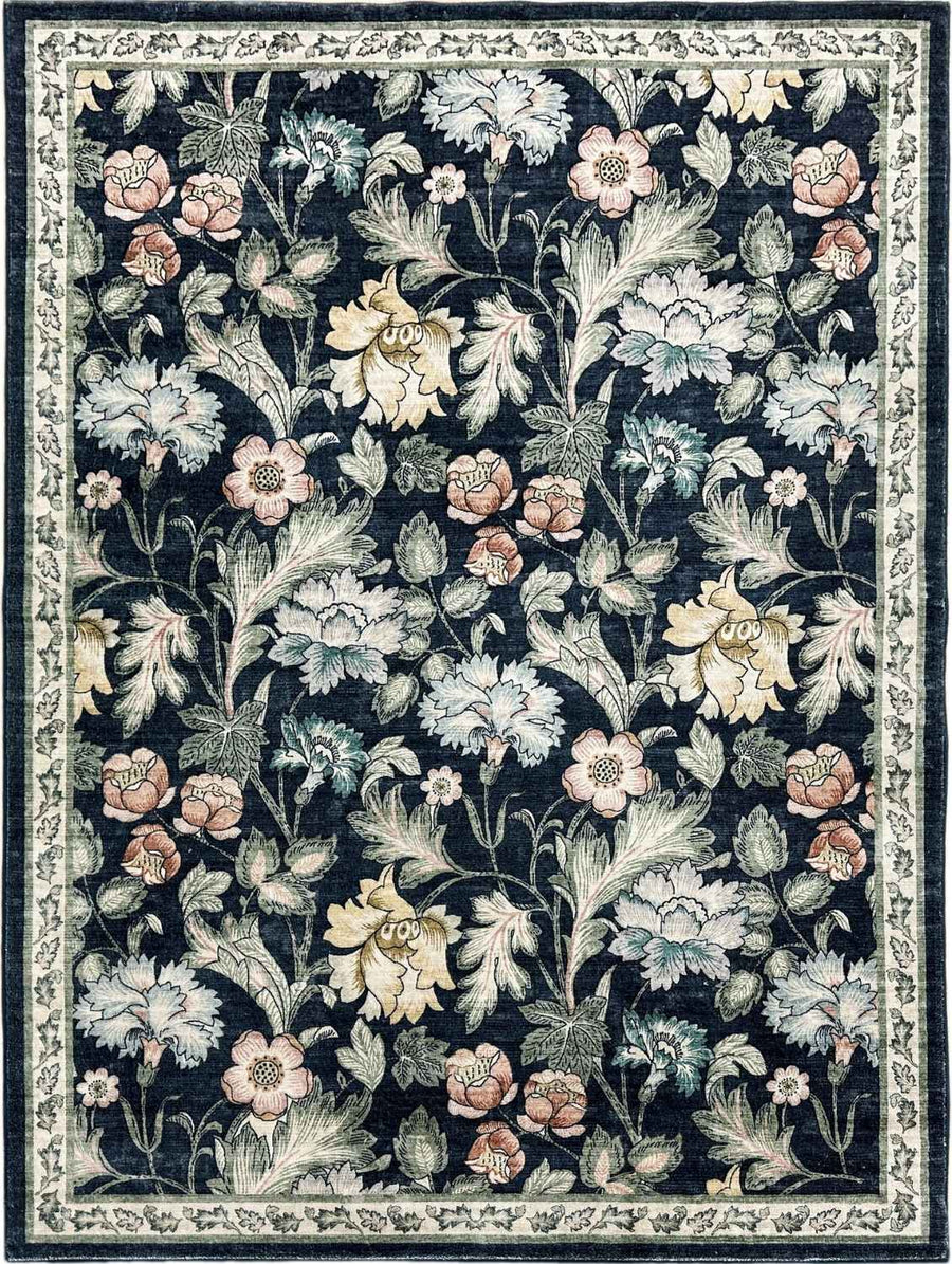 midnight-floral-rug-mlticoloured-flowers-in black background-plush feel