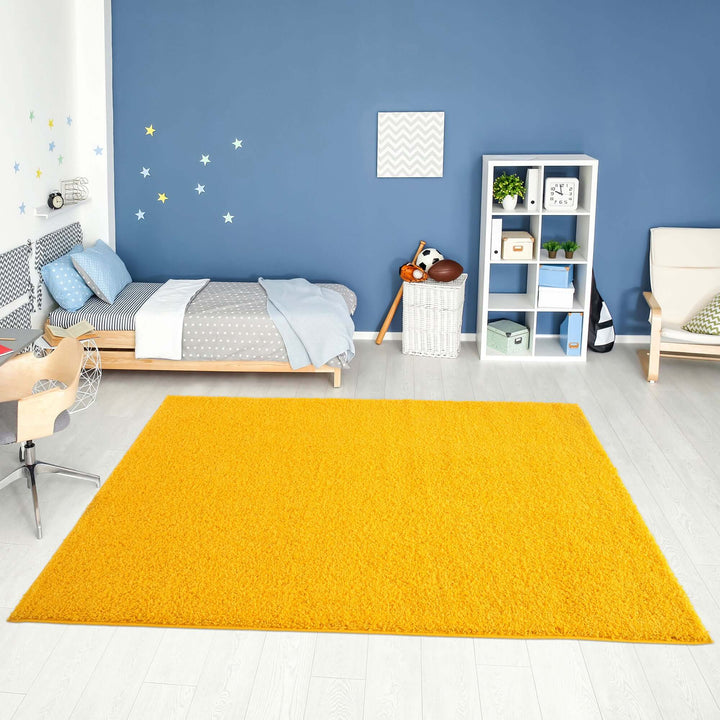 Premium Shaggy Rug Plain Yellow Rectangle Shape | The Rugs