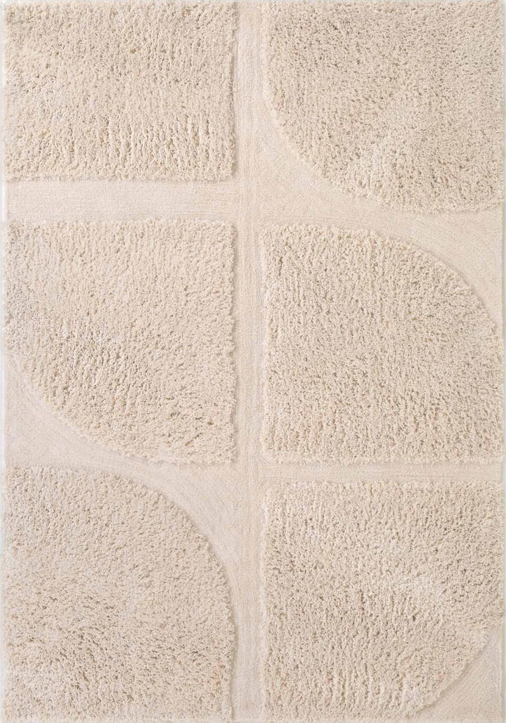 Beige textured rug with a geometric pattern