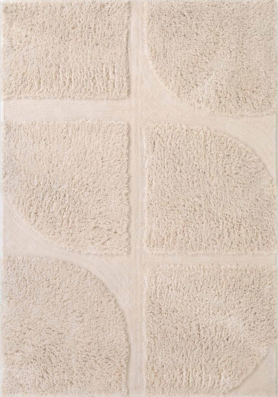 Beige textured rug with a geometric pattern