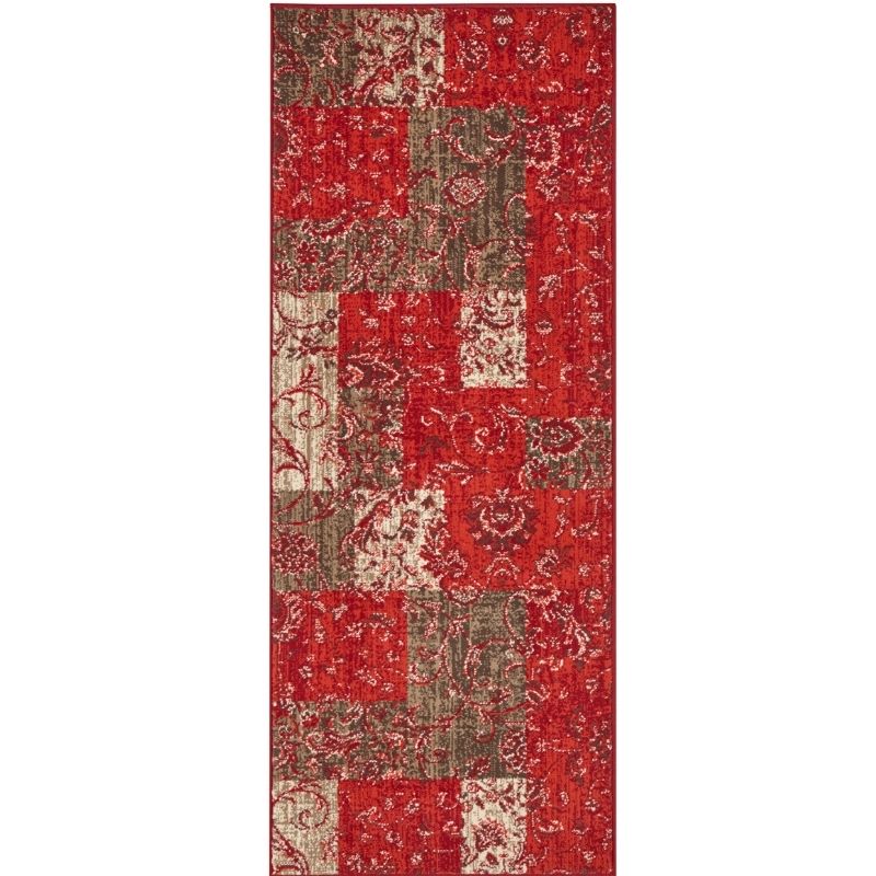 Classic Patchwork Velour Rug – Red & Green