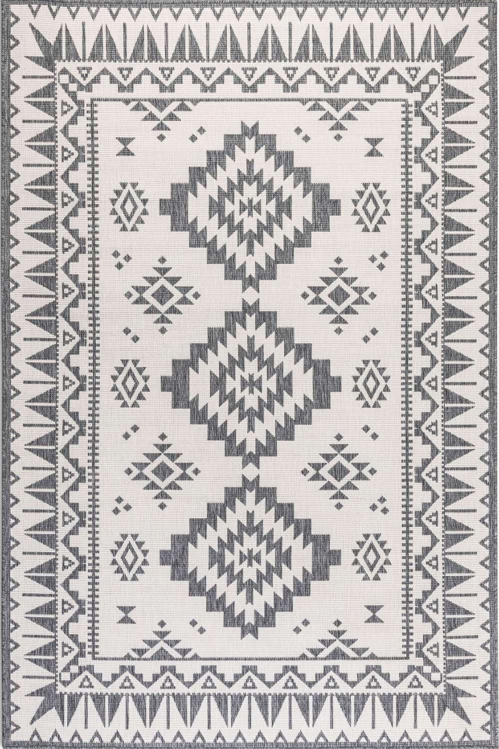 Grey White outdoor rug, reversible, easy care, durable material rug