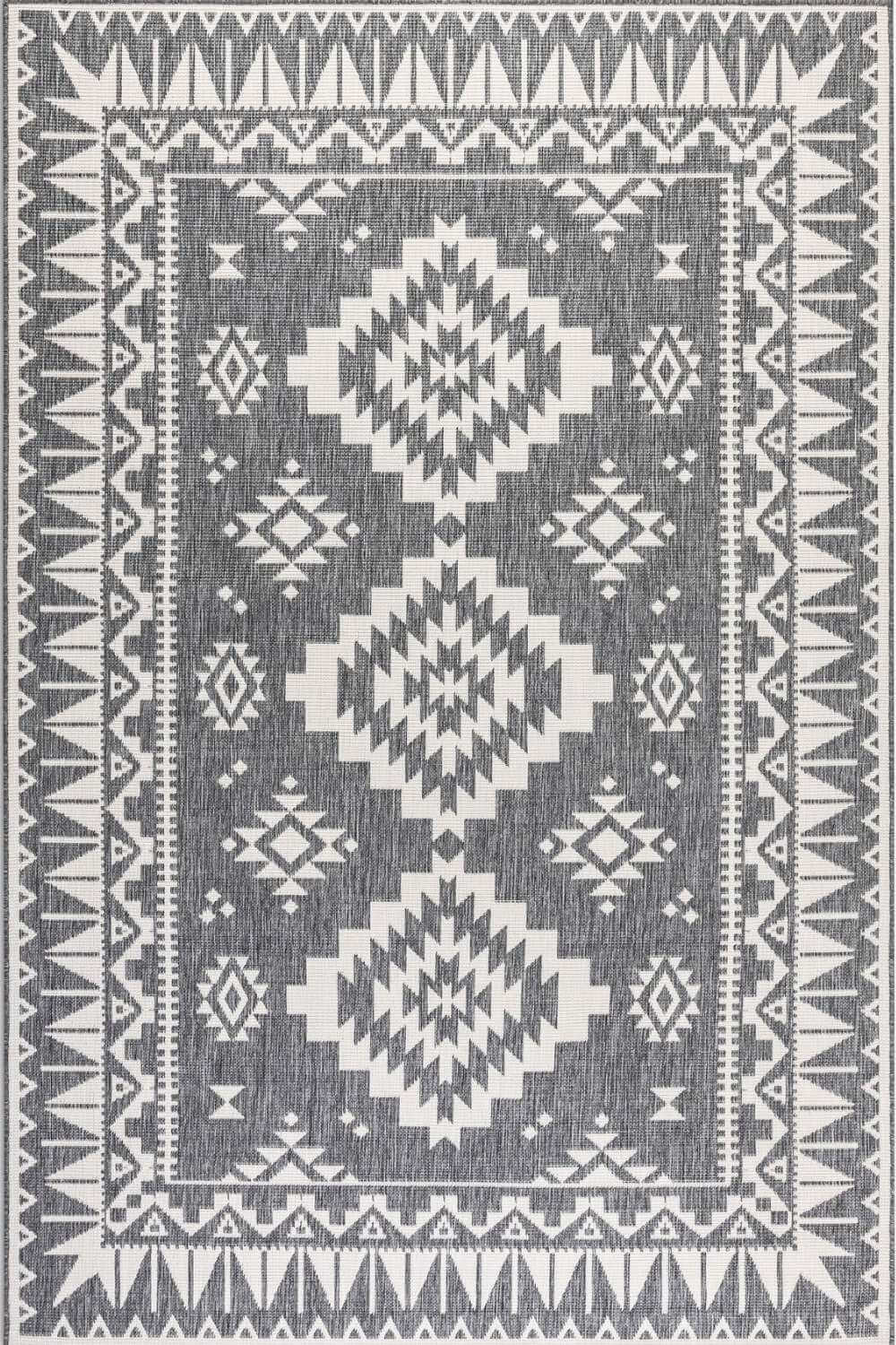 Grey White outdoor rug, reversible, easy care, durable material rug