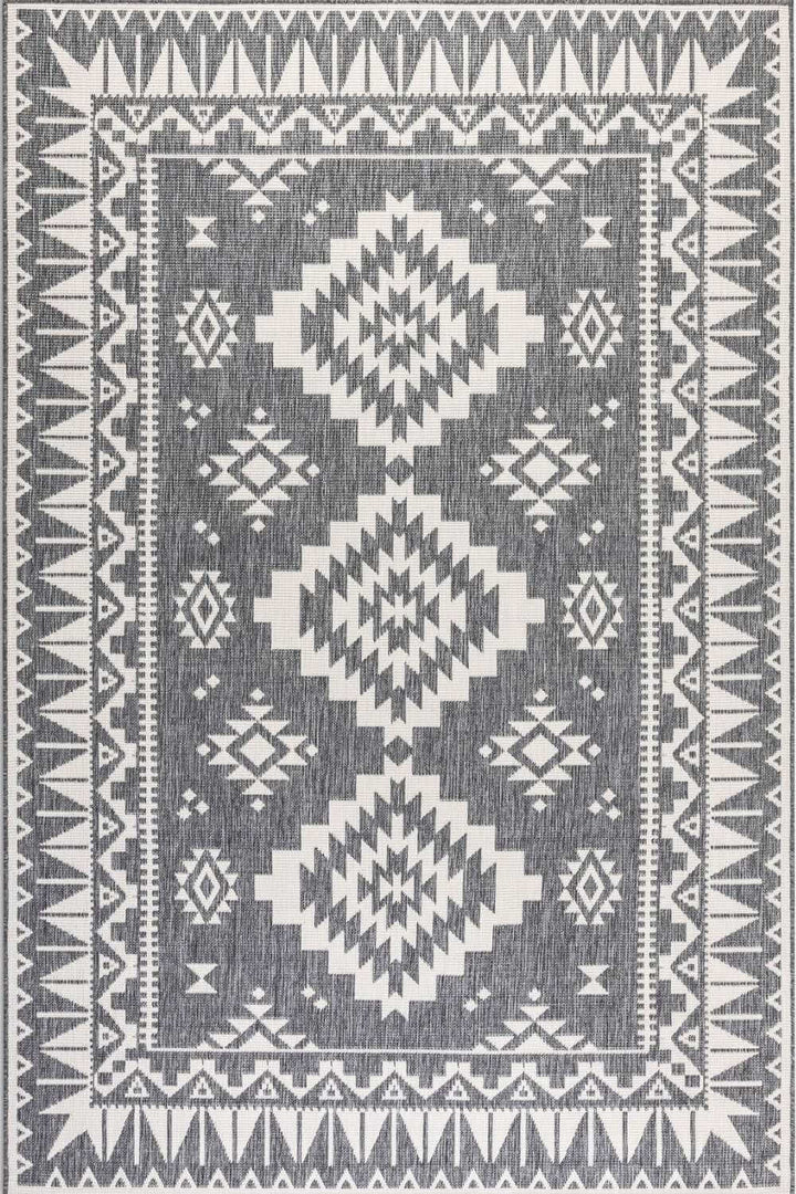 Grey White outdoor rug, reversible, easy care, durable material rug