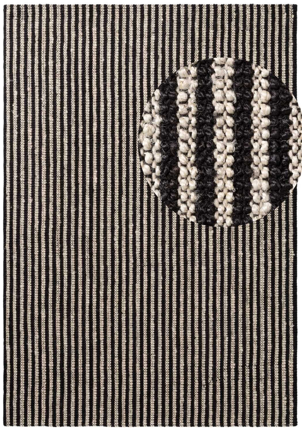 Textile patch with a circular design featuring three horizontal stripes on a striped background