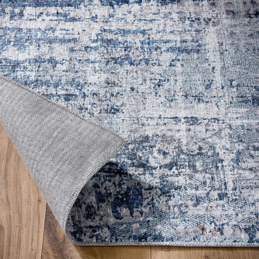 Eco-Washable Blue Rug Abstract Design