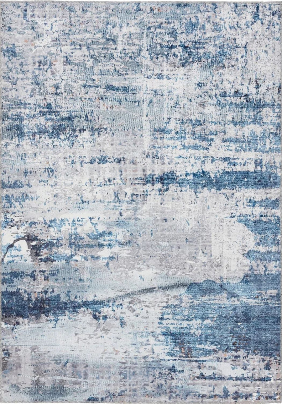 Eco-Washable Blue Rug Abstract Design