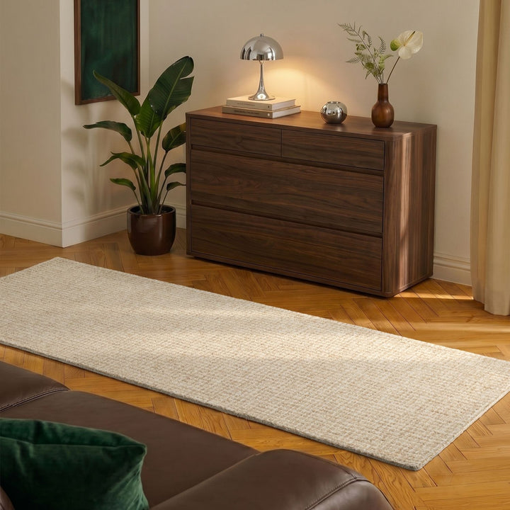 Hanse Home Eloise Wool rug, Cream brown colours, scandy style rug, abstract design, durable and soft rug, vacuum friendly | THE RUGS