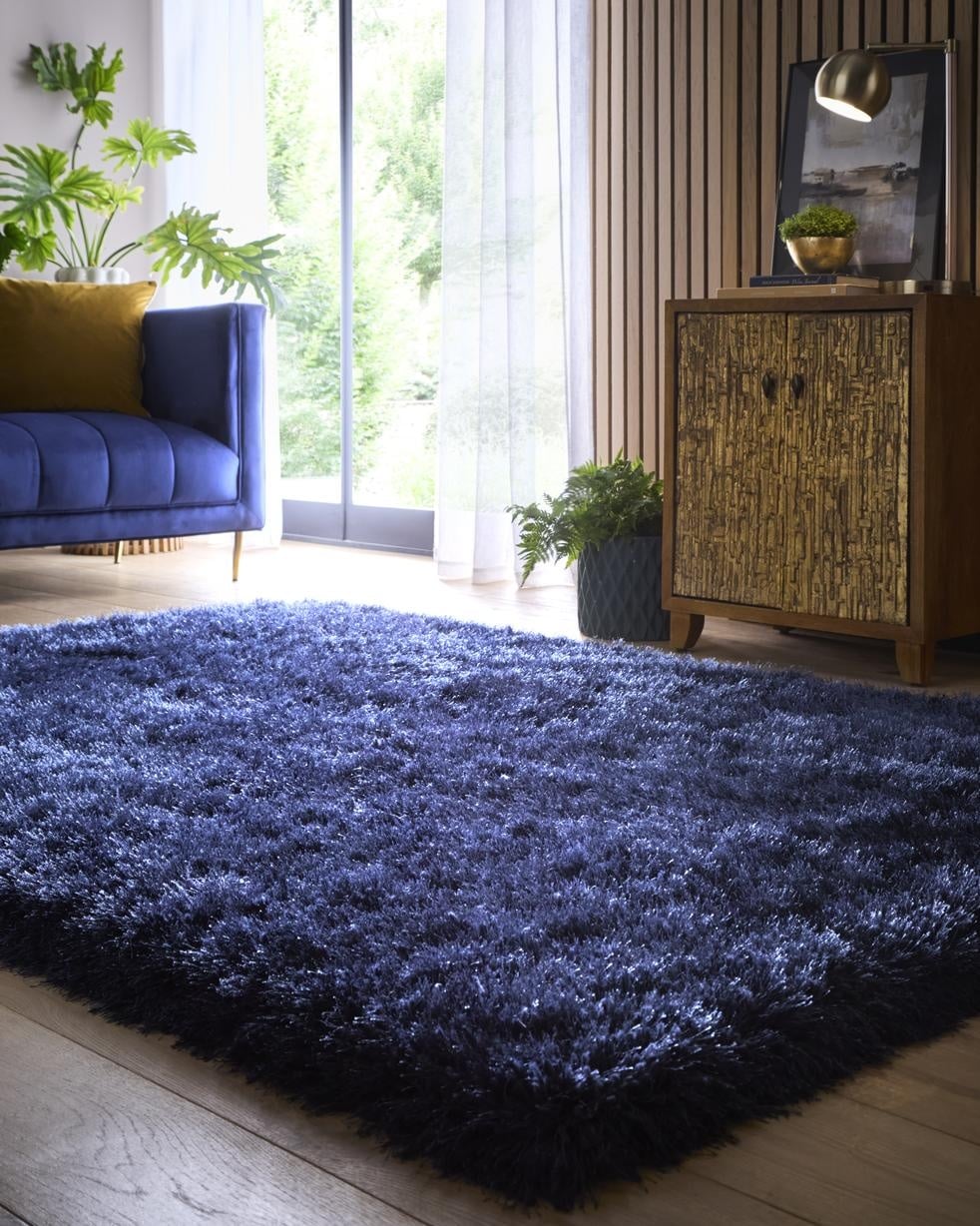 Extravagance Navy Shaggy Rug