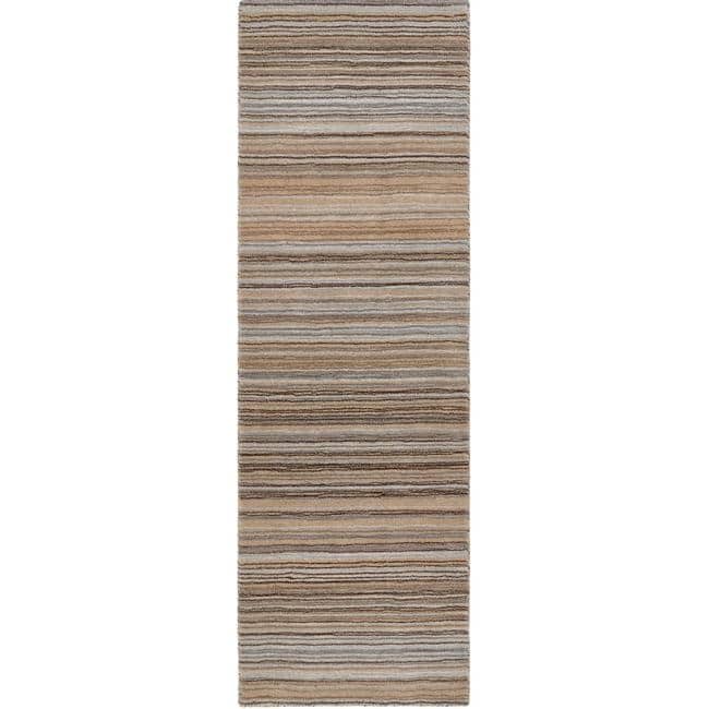 The Rugs Hand Made Striped Design Wool Rug | Green & Beige