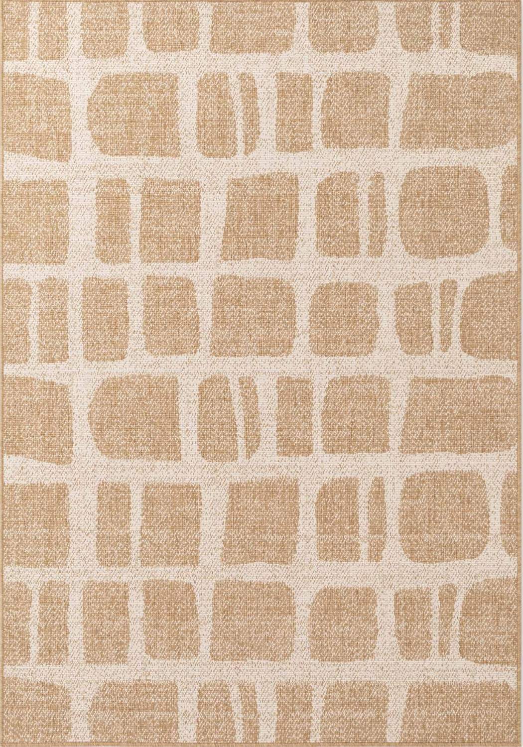Beige and brown geometric patterned rug