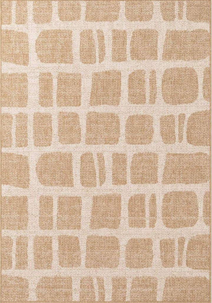Beige and brown geometric patterned rug