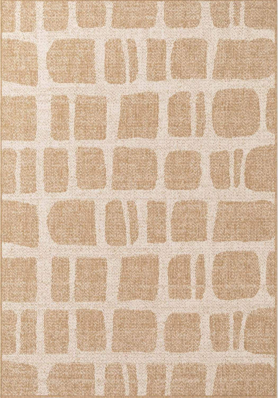 Beige and brown geometric patterned rug