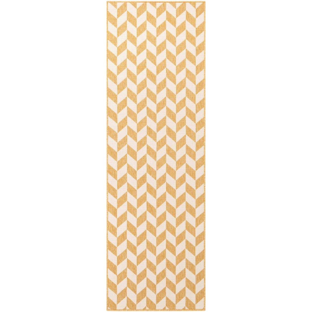 Beige and white chevron patterned towel on a white background