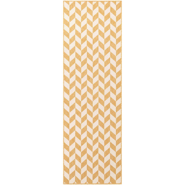 Beige and white chevron patterned towel on a white background