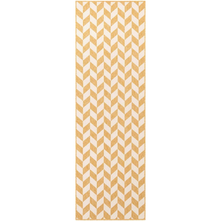 Beige and white chevron patterned towel on a white background
