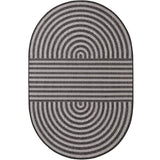 Oval-shaped rug with concentric circle pattern on a white background