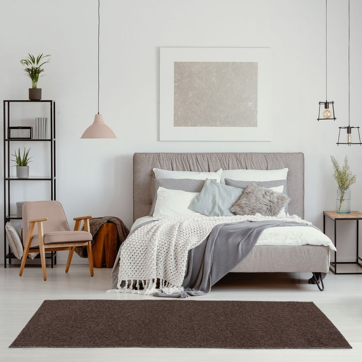 Brown Low Pile Area Rug Plain Design