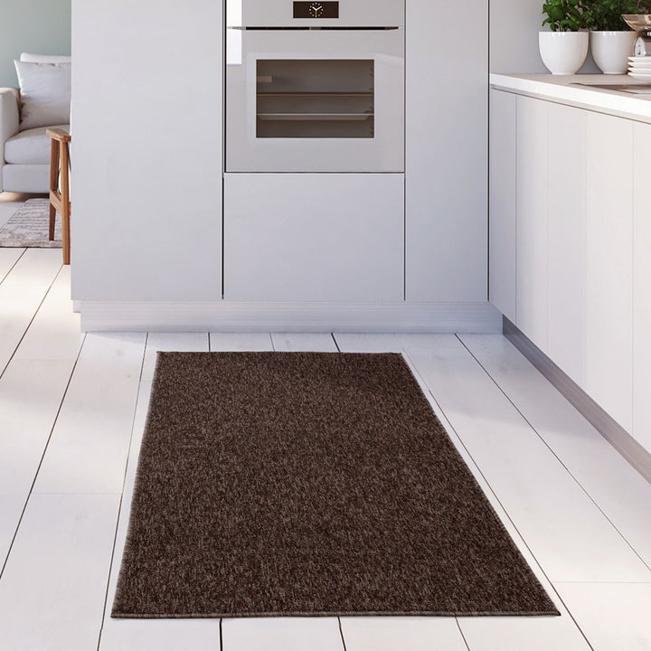 Brown Low Pile Area Rug Plain Design