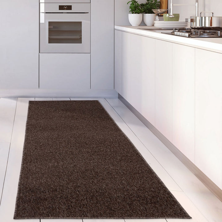 Brown Low Pile Area Rug Plain Design