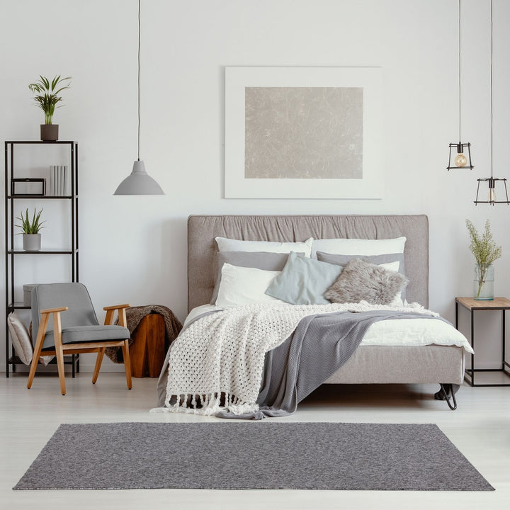  Grey Low Pile Area Rug Plain Design