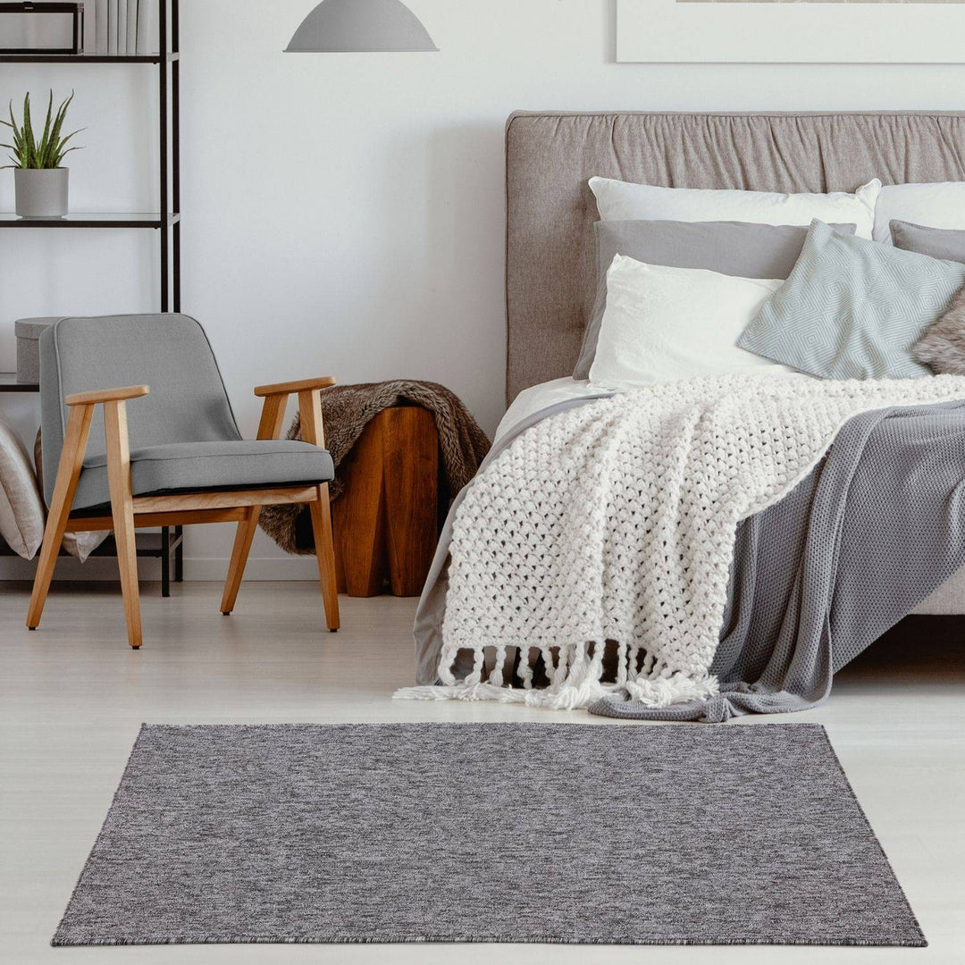  Grey Low Pile Area Rug Plain Design