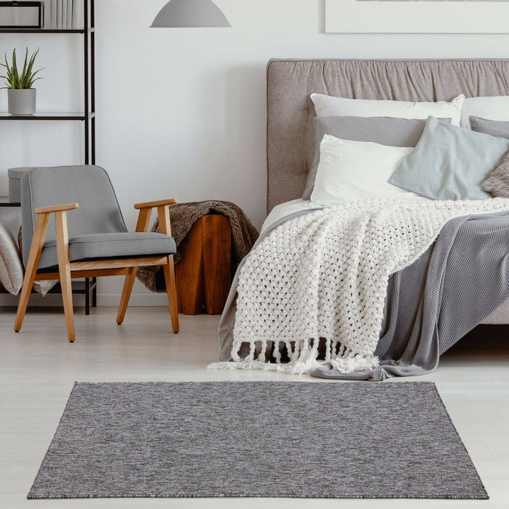  Grey Low Pile Area Rug Plain Design
