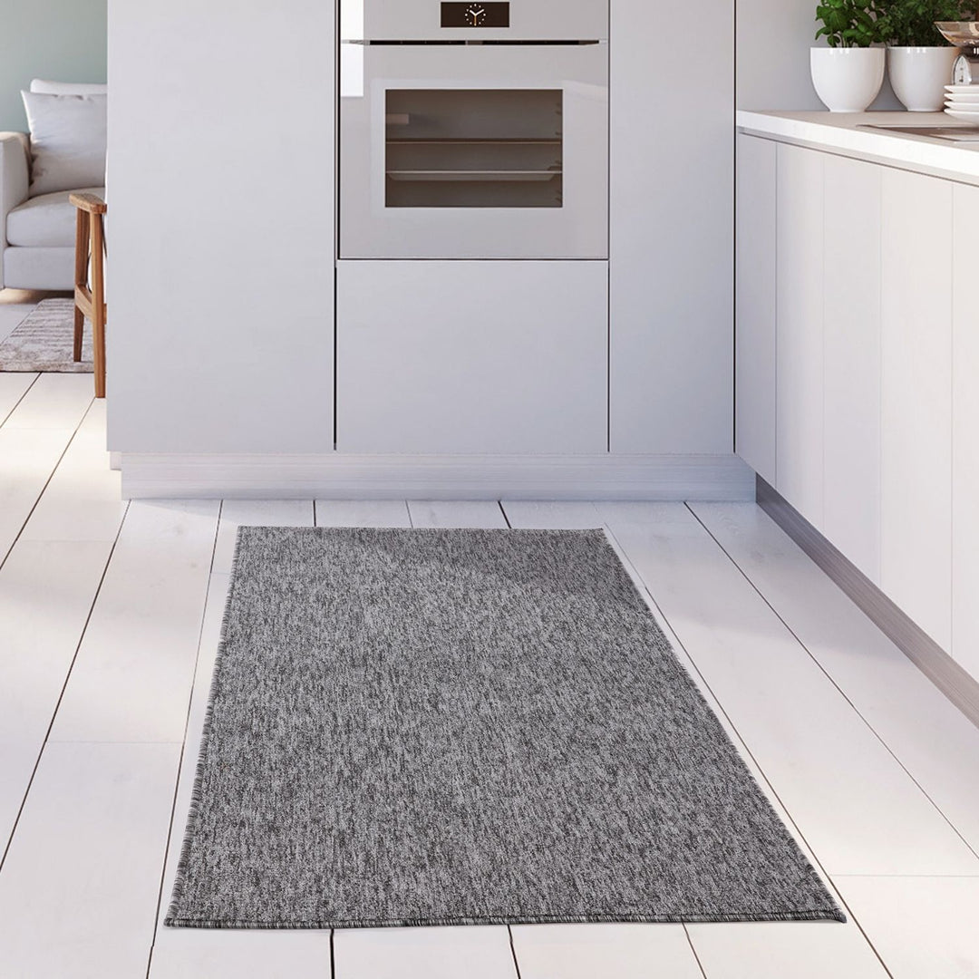  Grey Low Pile Area Rug Plain Design