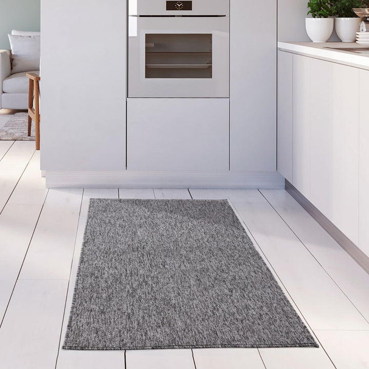  Grey Low Pile Area Rug Plain Design