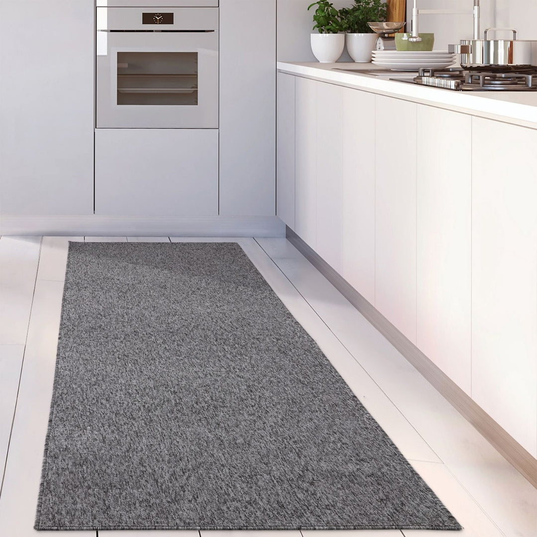  Grey Low Pile Area Rug Plain Design