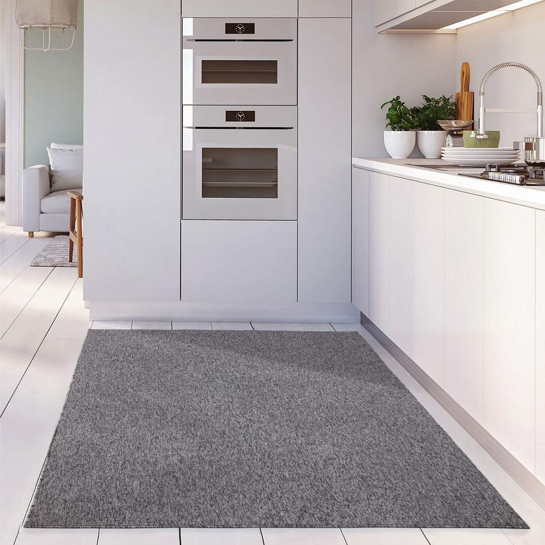  Grey Low Pile Area Rug Plain Design