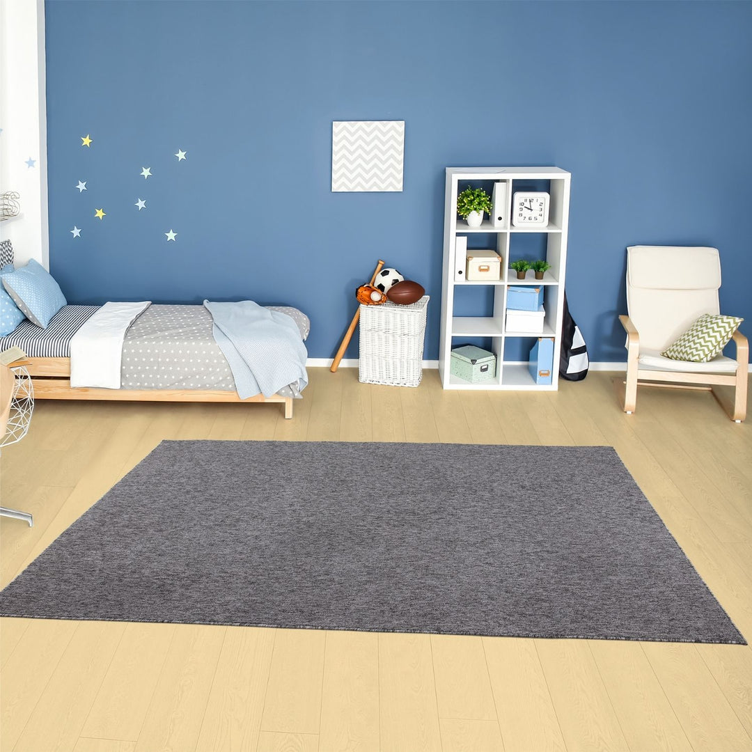  Grey Low Pile Area Rug Plain Design