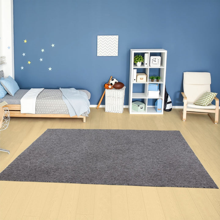  Grey Low Pile Area Rug Plain Design