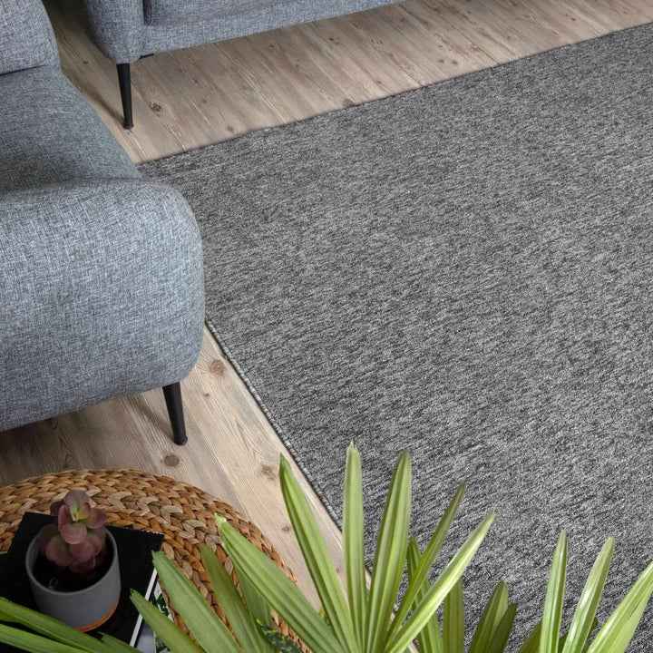  Grey Low Pile Area Rug Plain Design