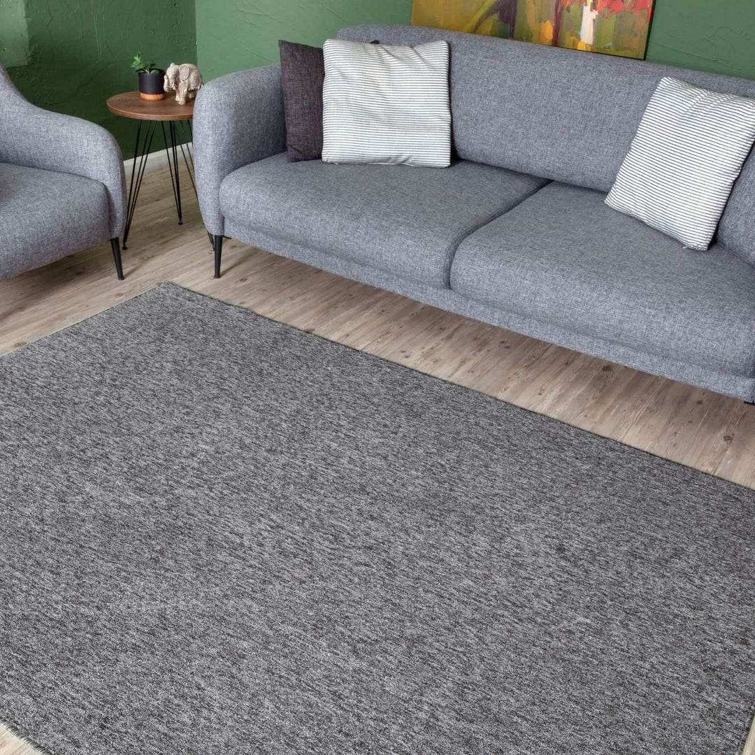  Grey Low Pile Area Rug Plain Design