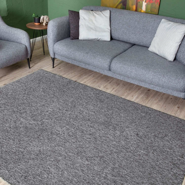  Grey Low Pile Area Rug Plain Design