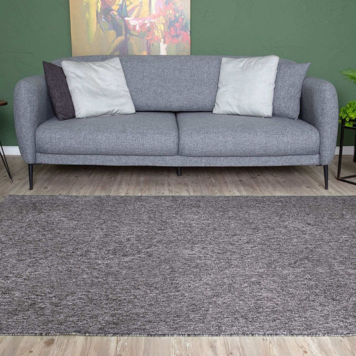  Grey Low Pile Area Rug Plain Design