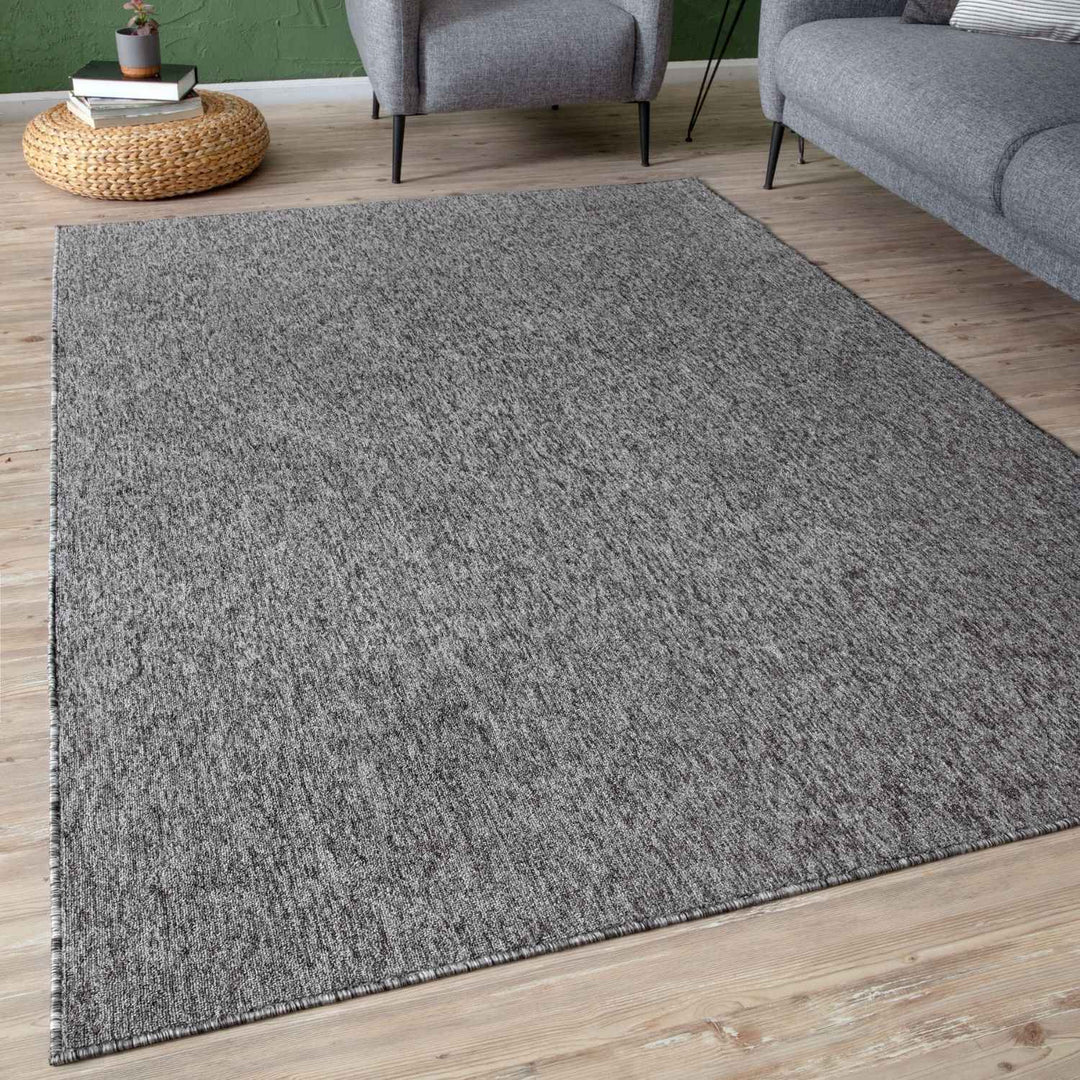  Grey Low Pile Area Rug Plain Design