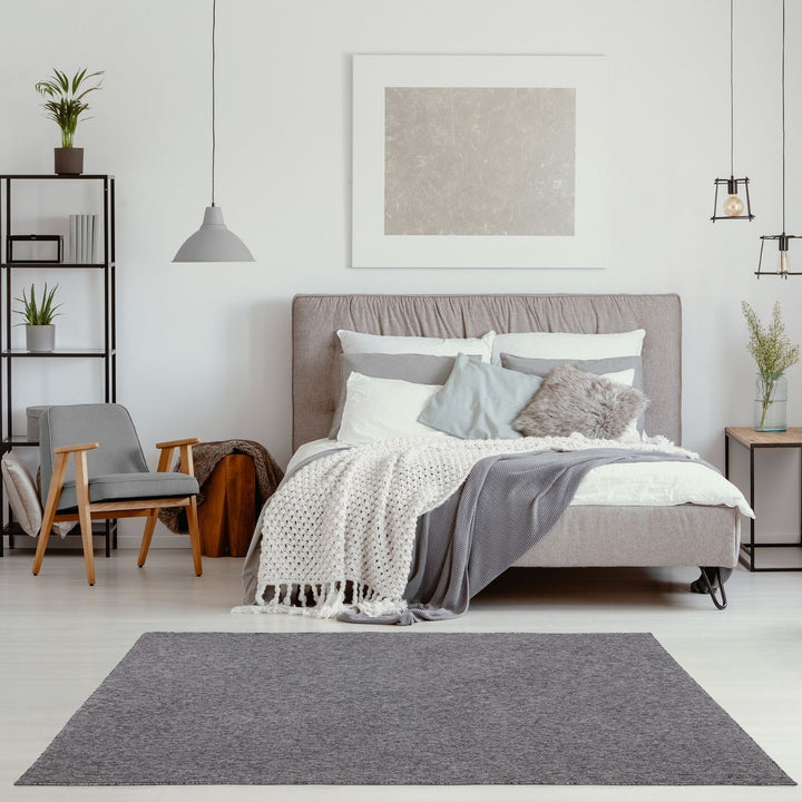  Grey Low Pile Area Rug Plain Design