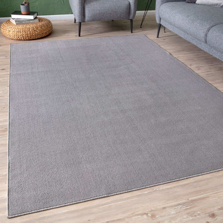 Silver Low Pile Area Rug Plain Design easy to clean