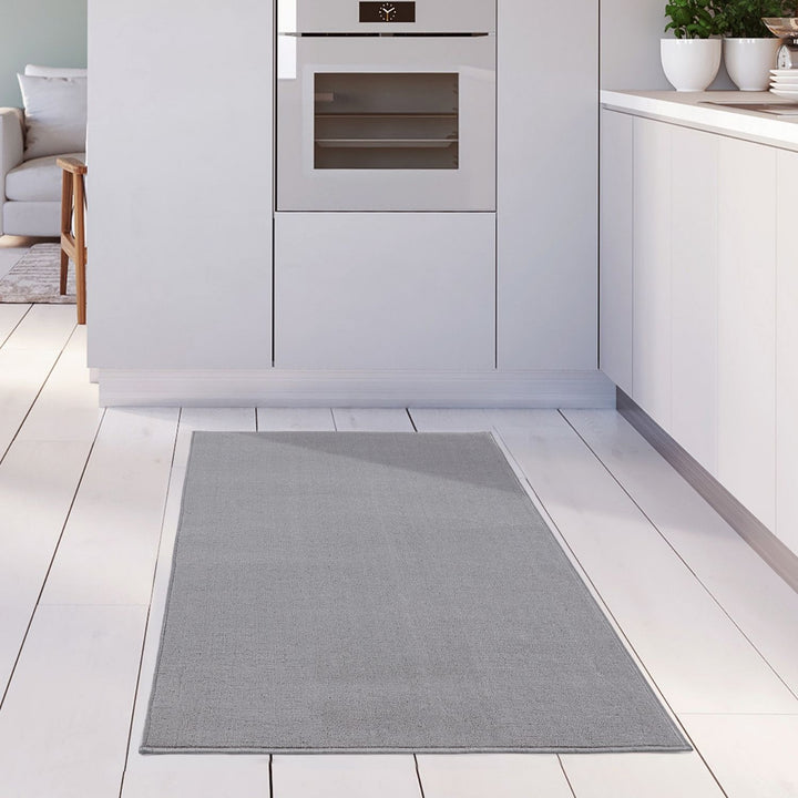 Silver Low Pile Area Rug Plain Design easy to clean