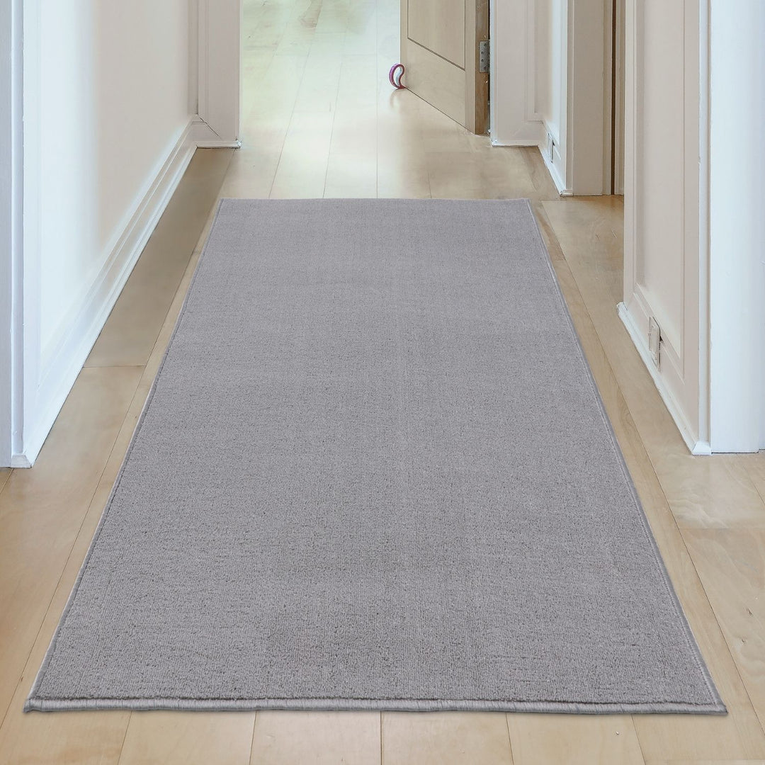 Silver Low Pile Area Rug Plain Design easy to clean