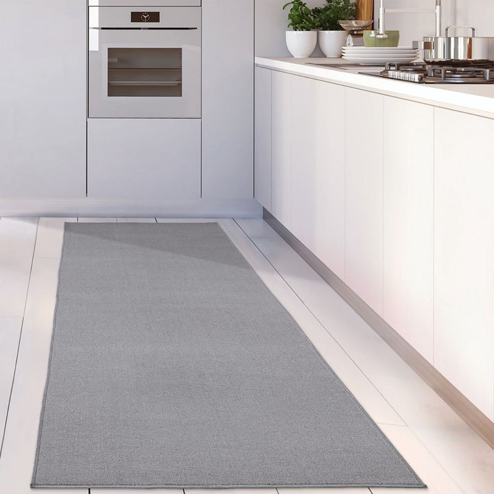 Silver Low Pile Area Rug Plain Design easy to clean