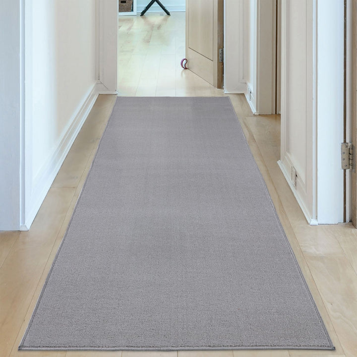 Silver Low Pile Area Rug Plain Design easy to clean