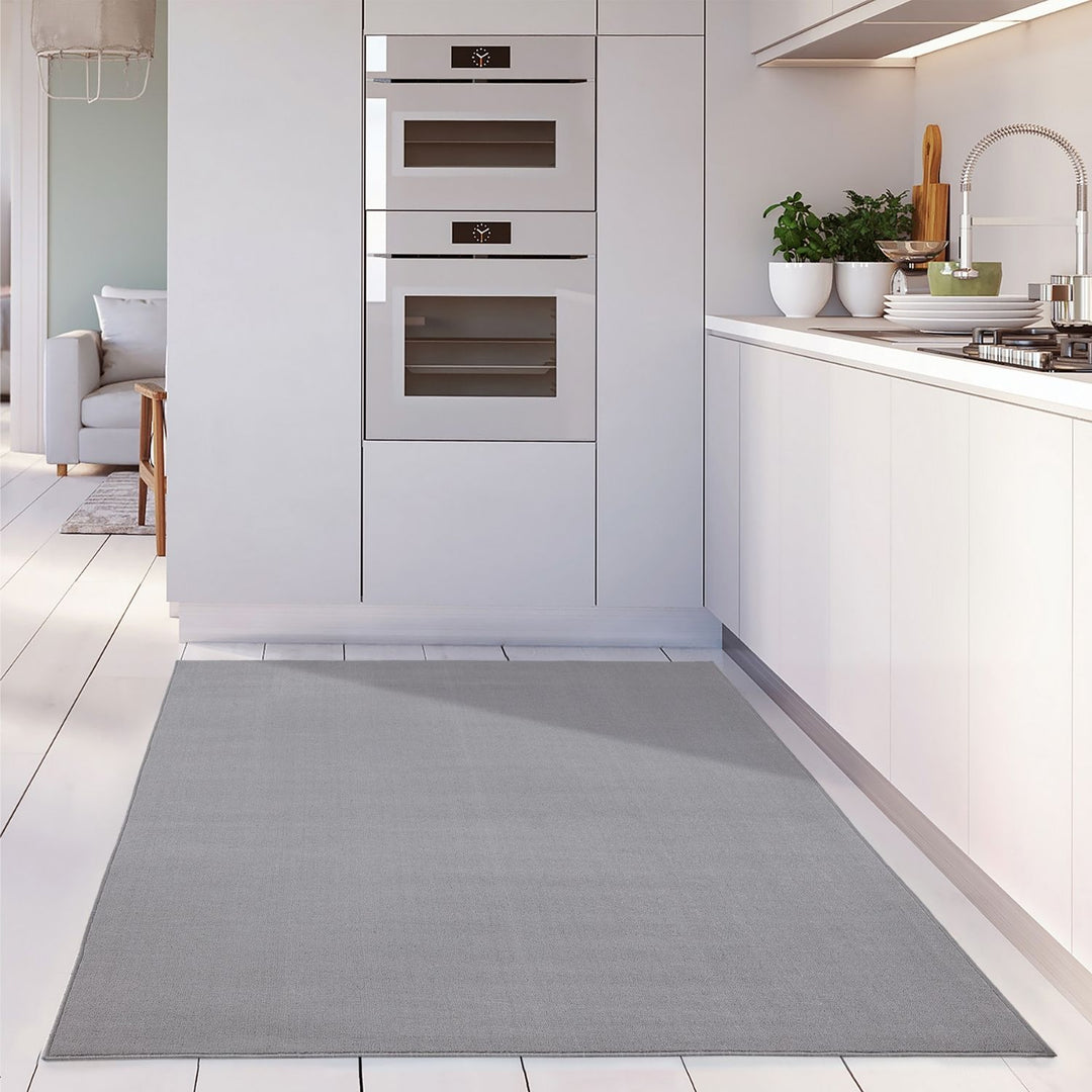 Silver Low Pile Area Rug Plain Design easy to clean