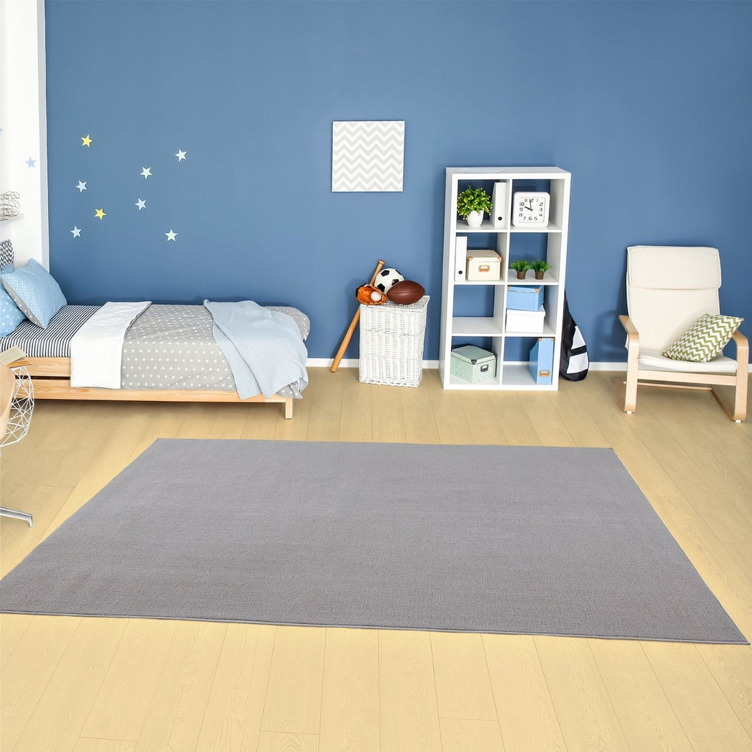 Silver Low Pile Area Rug Plain Design easy to clean