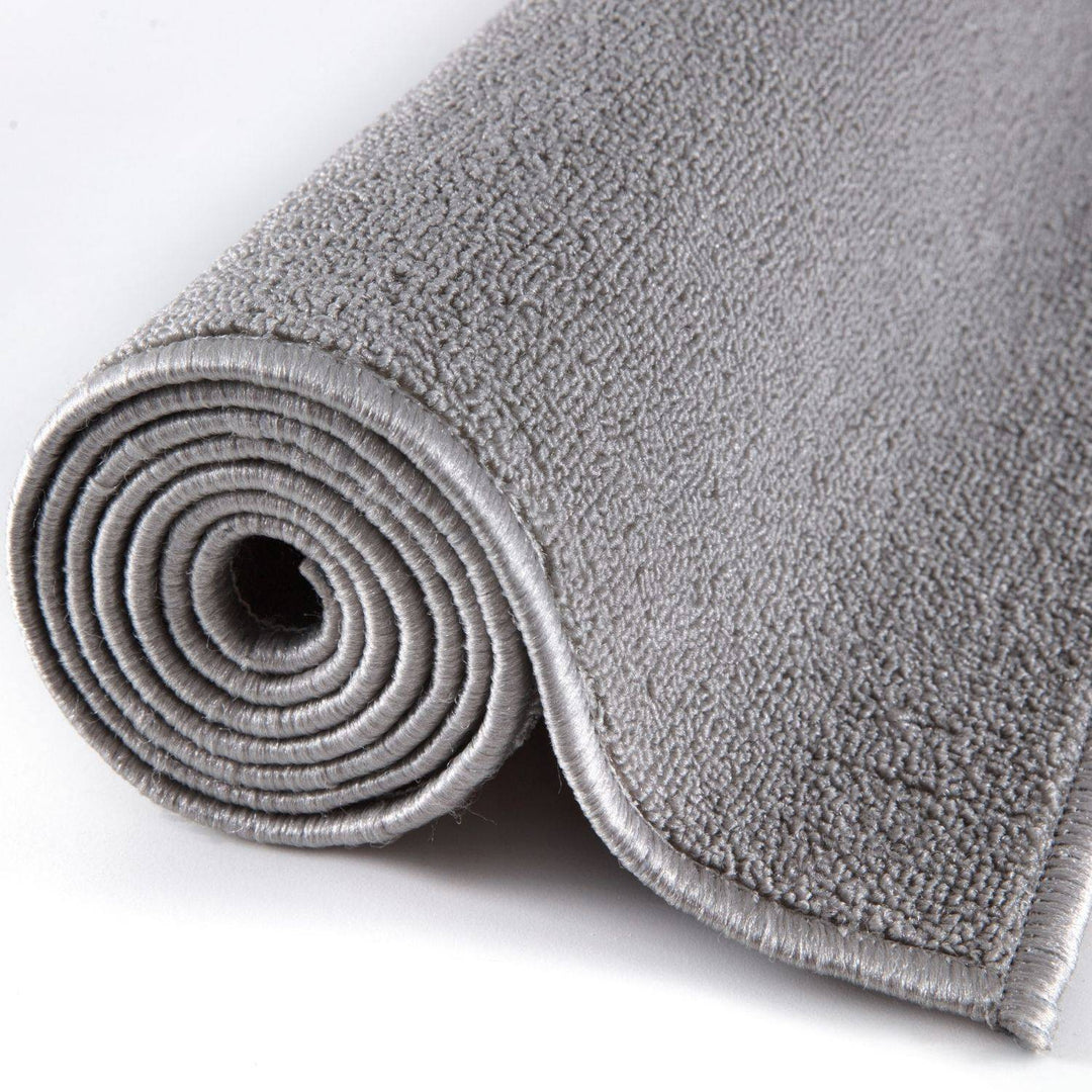 Silver Low Pile Area Rug Plain Design easy to clean