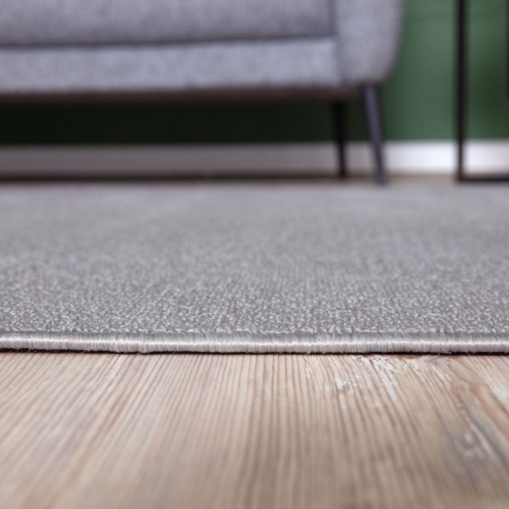 Silver Low Pile Area Rug Plain Design easy to clean
