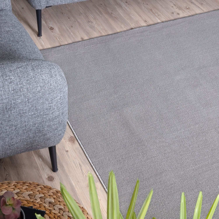 Silver Low Pile Area Rug Plain Design easy to clean